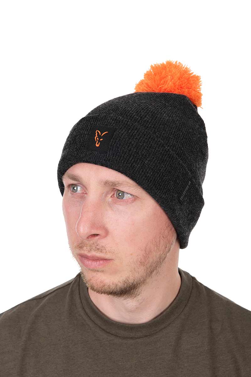 Load image into Gallery viewer, Fox Collection Bobble Hat - Black/Orange | Cappello a Pompon
