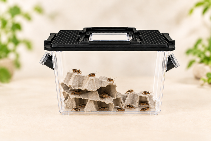 Carica immagine in Galleria Viewer, Cricket Box con cartoni delle uova e grilli all’interno
